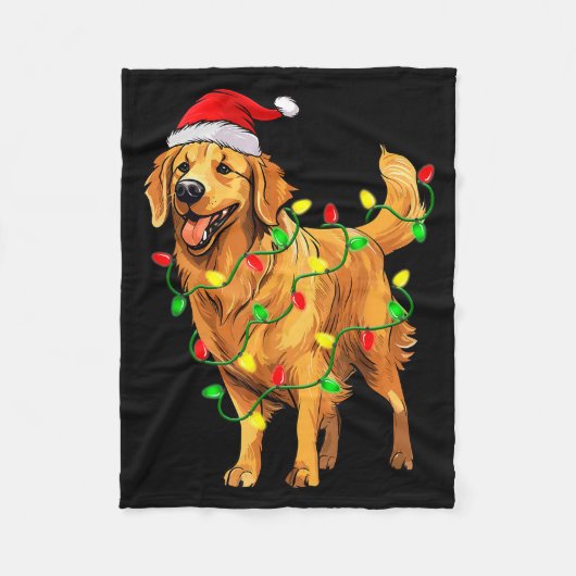 Golden Retriever Christmas Santa Hat Tree Lights P Fleece Deken (Voorkant)