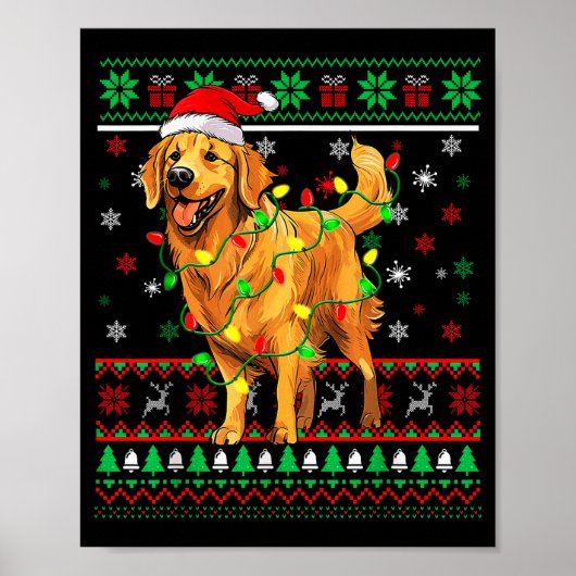 Golden Retriever Christmas Santa Hat Tree Lights P Poster (Voorkant)