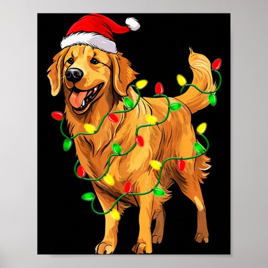 Golden Retriever Christmas Santa Hat Tree Lights P Poster (Voorkant)