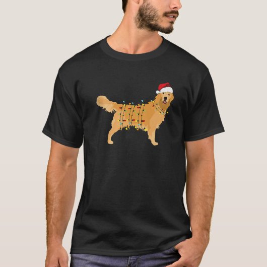 Golden Retriever Christmas Santa Hat Tree Lights P T-shirt (Voorkant)