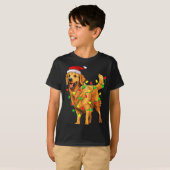 Golden Retriever Christmas Santa Hat Tree Lights P T-shirt (Voorkant volledig)