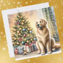 Golden Retriever Christmas Tree Feestdagenkaart