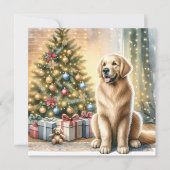 Golden Retriever Christmas Tree Feestdagenkaart (Voorkant)