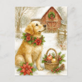 Golden Retriever Christmas Watercolor Postcard Feestdagenkaart (Voorkant)