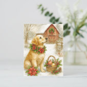 Golden Retriever Christmas Watercolor Postcard Feestdagenkaart (Staand voorkant)