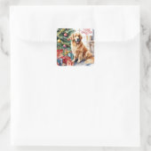 Golden Retriever Christmas Waterverf Vierkante Sticker (Tas)