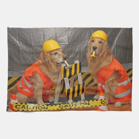 Golden Retriever Construction Workers Theedoek (Horizontaal)