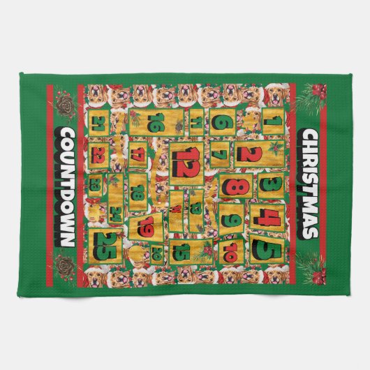 Golden Retriever Counting-down Kerstmis Advent Dog Theedoek (Horizontaal)