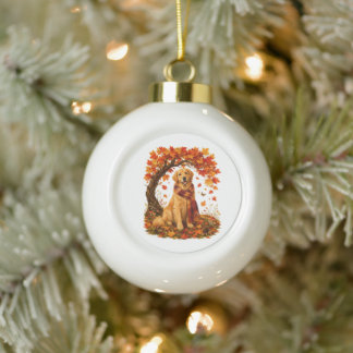 Golden Retriever Cozy Autumn Thanksgiving Keramische Bal Ornament