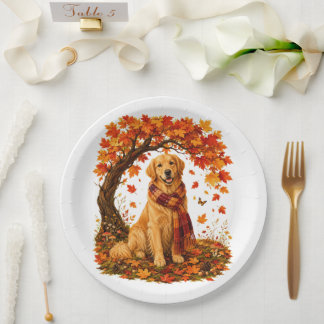 Golden Retriever Cozy Autumn Thanksgiving Papieren Bordje