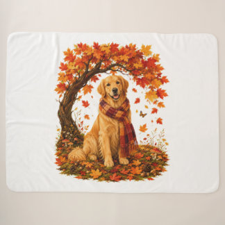 Golden Retriever Cozy Autumn Thanksgiving Sherpa Deken
