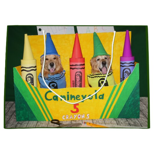 Golden Retriever Crayons in een Crayon Box Groot Cadeauzakje (Voorkant)