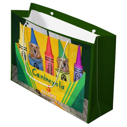 Golden Retriever Crayons in een Crayon Box Groot Cadeauzakje (Voorkant Gekanteld)