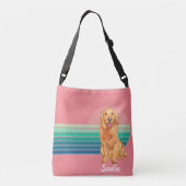 Golden Retriever Custom Name Retro Stripe Pink Crossbody Tas (Achterkant)