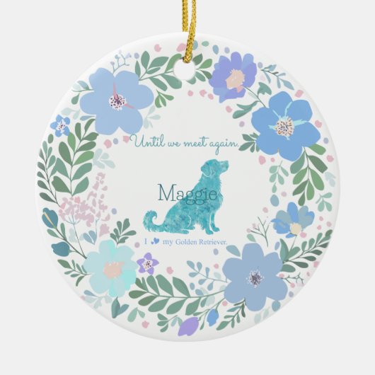 Golden Retriever Custom Pastel Blue Memorial Keramisch Ornament (Voorkant)