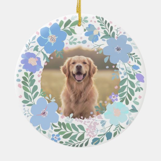 Golden Retriever Custom Pastel Blue Memorial Keramisch Ornament (Achterkant)