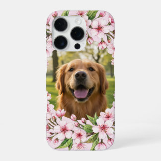 Golden retriever custom photo with cherry blossom iPhone 16 pro hoesje