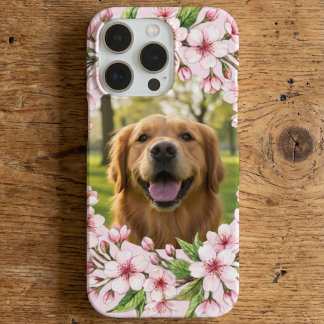 Golden retriever custom photo with cherry blossom iPhone 16 pro hoesje