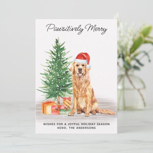 Golden Retriever Custom Schattige Merry Christmas  Feestdagenkaart (Staand voorkant)