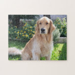 Golden Retriever Cute Dog Photo Flowers Pet Legpuzzel<br><div class="desc">Mooie gouden hondenpuzzel met een mooie omhoog voor  gele bloemen en groen gras. Een schattige puzzel voor een puppyliefhebber.</div>