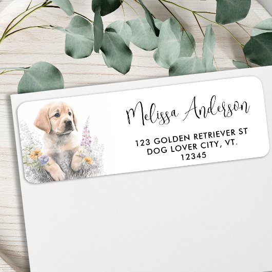 Golden Retriever Cute Puppy Dog Return Address Etiket