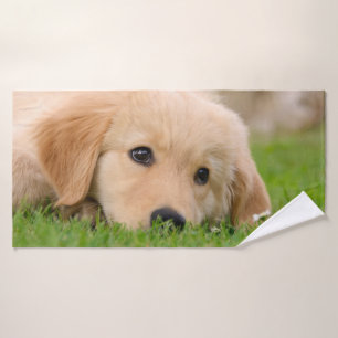 Golden Retriever Cute Puppy Dreams Dog Foto Bad Handdoek