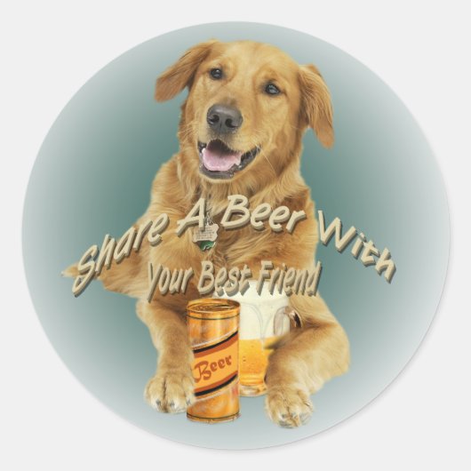 Golden Retriever Deel een biertje Ronde Sticker (Voorkant)