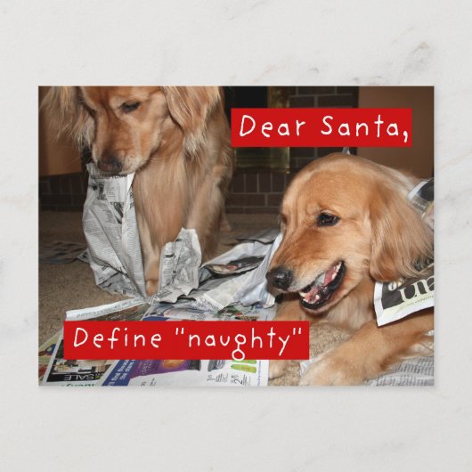 Golden Retriever Definieert Naughty Kerstmis Feestdagenkaart (Voorkant)