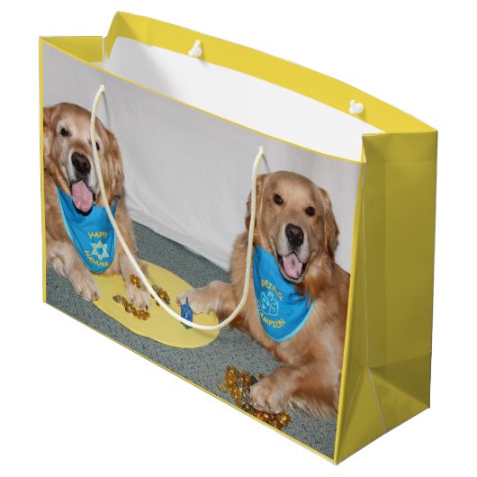 Golden Retriever die Dreidel Hanukkah speelt Groot Cadeauzakje (Achterkant Gekanteld)