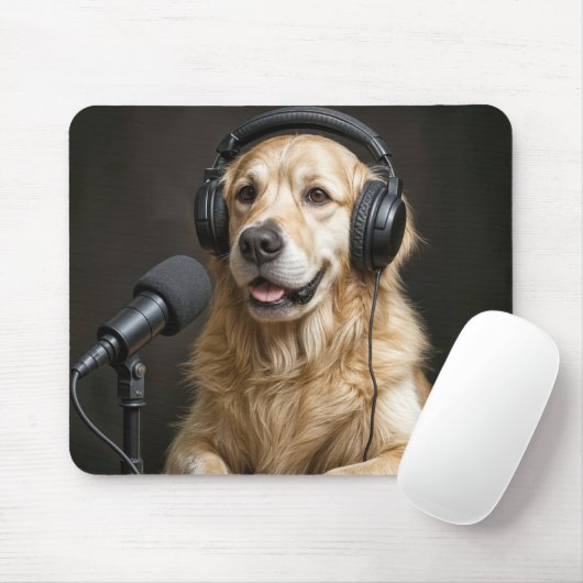 Golden Retriever die een podcast host Muismat (Met muis)