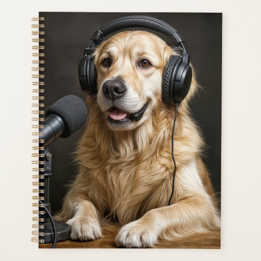 Golden Retriever die een Podcast host Planner (Voorkant)