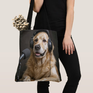 Golden Retriever die een podcast host Tote Bag