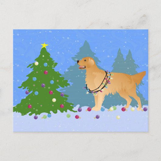 Golden Retriever die kerstboom decorreert Feestdagenkaart (Voorkant)