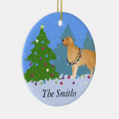 Golden Retriever die kerstboom decorreert Keramisch Ornament (Rechts)