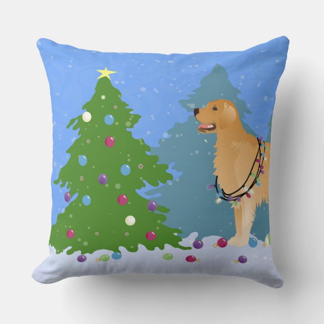 Golden Retriever die kerstboom decorreert Kussen (Voorkant)