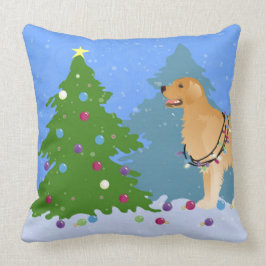Golden Retriever die kerstboom decorreert Kussen
