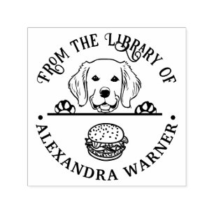 Golden Retriever die naar Burger kijkt Bibliotheek Zelfinktende Stempel