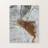 Golden Retriever die op de sneeuw naar de rivier k Legpuzzel (Verticaal)