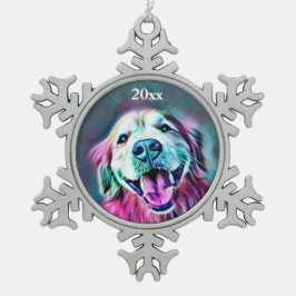 Golden Retriever Dog Aangepast jaar Neon Colors Tin Sneeuwvlok Ornament