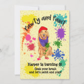Golden Retriever Dog Art Birthday Party Invitation Kaart (Voorkant)