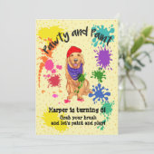 Golden Retriever Dog Art Birthday Party Invitation Kaart (Staand voorkant)