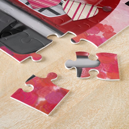 Golden Retriever Dog auto met hart Valentijnse Legpuzzel (Zijkant)