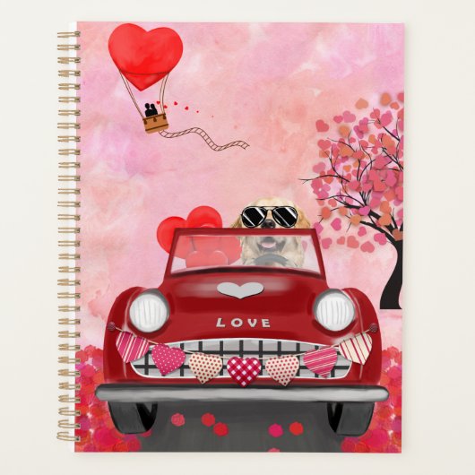 Golden Retriever Dog auto met hart Valentijnse Planner (Voorkant)