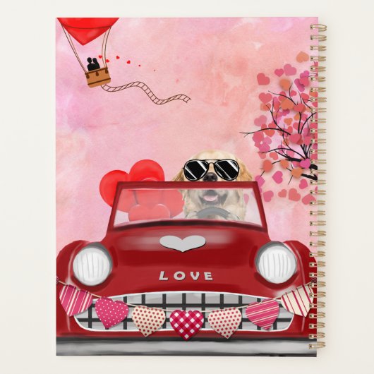 Golden Retriever Dog auto met hart Valentijnse Planner (Achterkant)