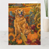 Golden Retriever Dog Autumn Harvest Thanksgiving Kaart (Voorkant)