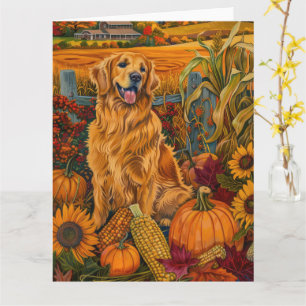 Golden Retriever Dog Autumn Harvest Thanksgiving Kaart