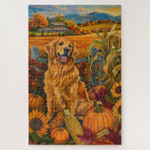 Golden Retriever Dog Autumn Harvest Thanksgiving Legpuzzel
