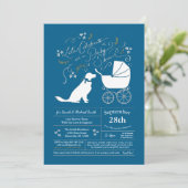 Golden Retriever Dog Baby shower Blauw Kaart (Staand voorkant)