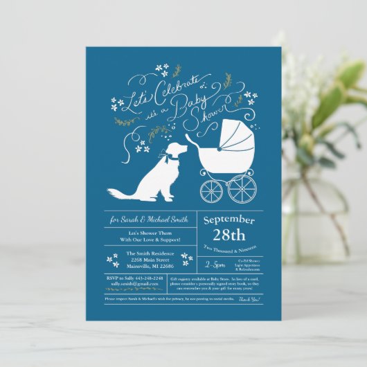 Golden Retriever Dog Baby shower Blauw Kaart (Staand voorkant)