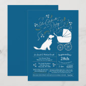 Golden Retriever Dog Baby shower Blauw Kaart (Voorkant / Achterkant)